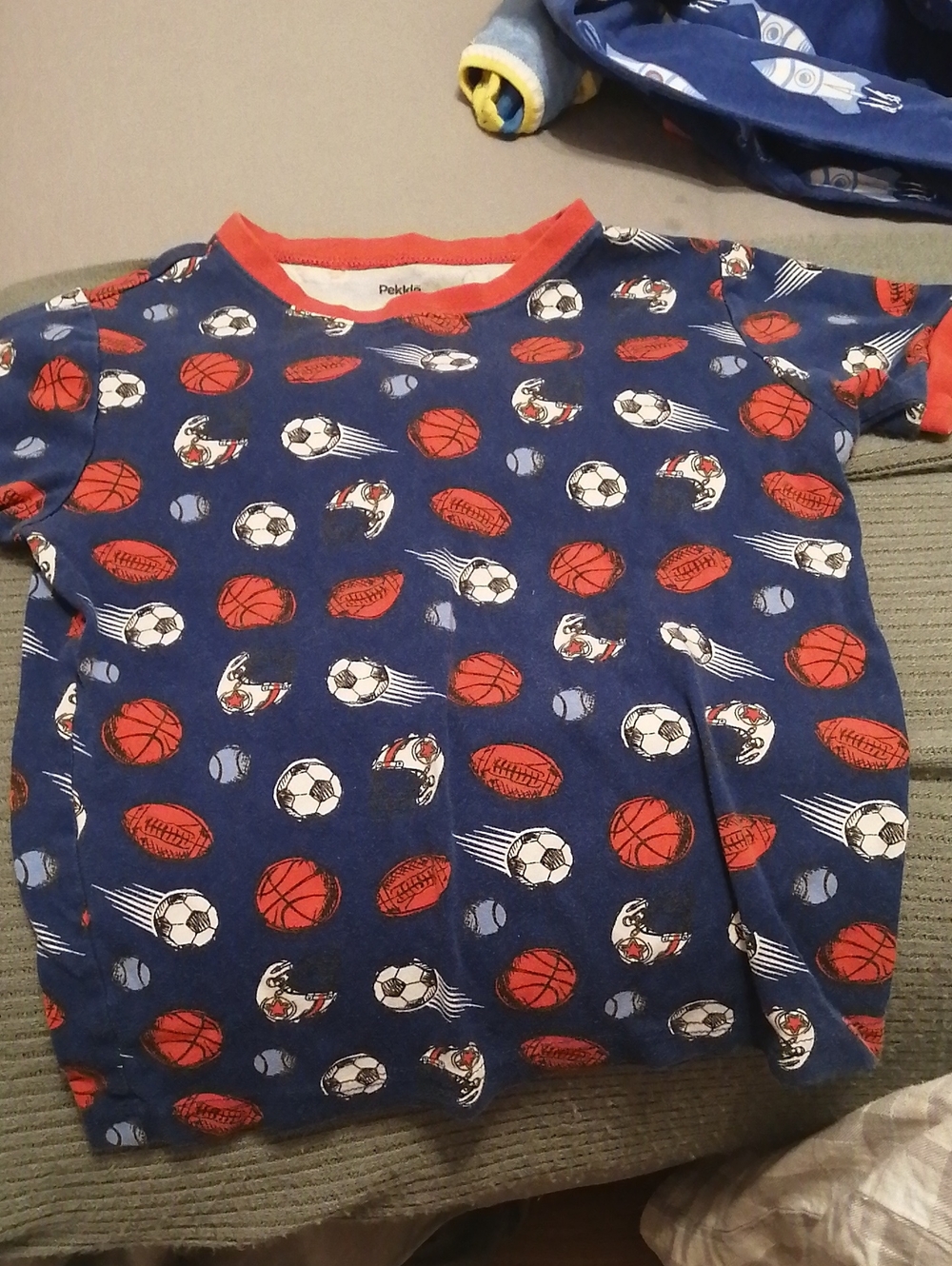Blue Kids Short Sleeve Sports Print Tee with Red Trim